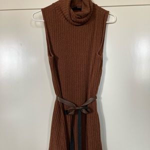 Brown Turtleneck Comfy Asymmetrical Dress